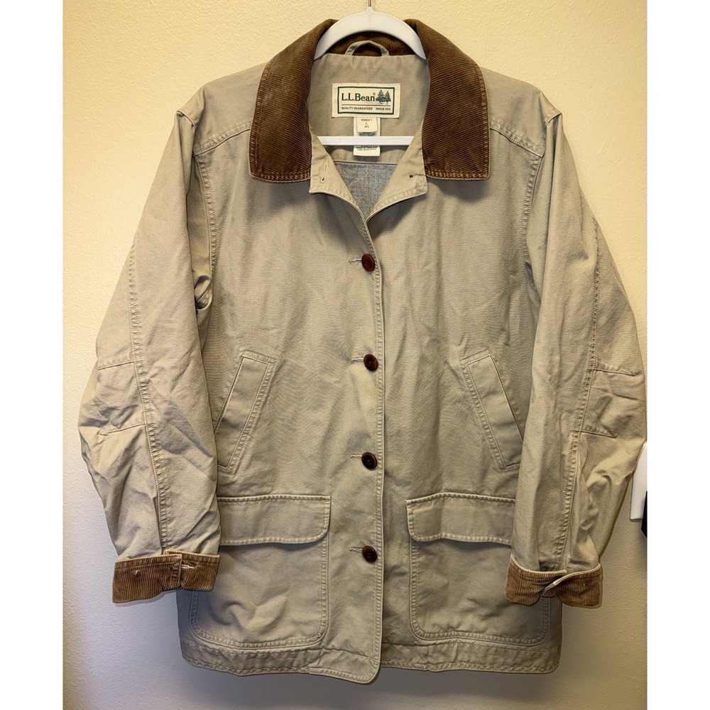 Vintage LL Bean Barn Field Chore Jacket Tan Canvas Hunting Lined OBGX4 Large